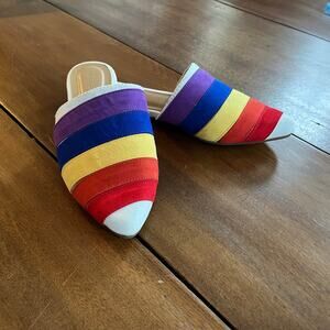 Bamboo Rainbow Pointed Toe Slip on Mules Flats Shoes Womens Sz 6 EU36 Pride Boho